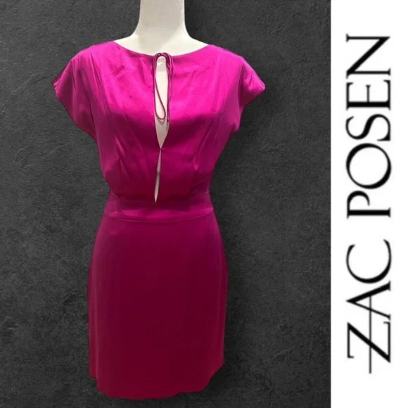 Zac Posen Magenta Silk Keyhole Mini Dress, Size 4, MSRP $1375 - Picture 3 of 10